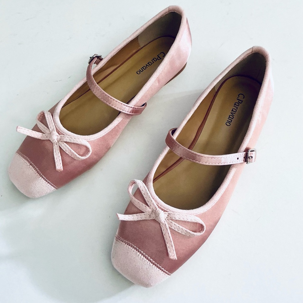 C. PARAVANO, Clara Bow Knot Mary Jane Ballerina Square Toe Shoes, Sz 38.5, NWOB